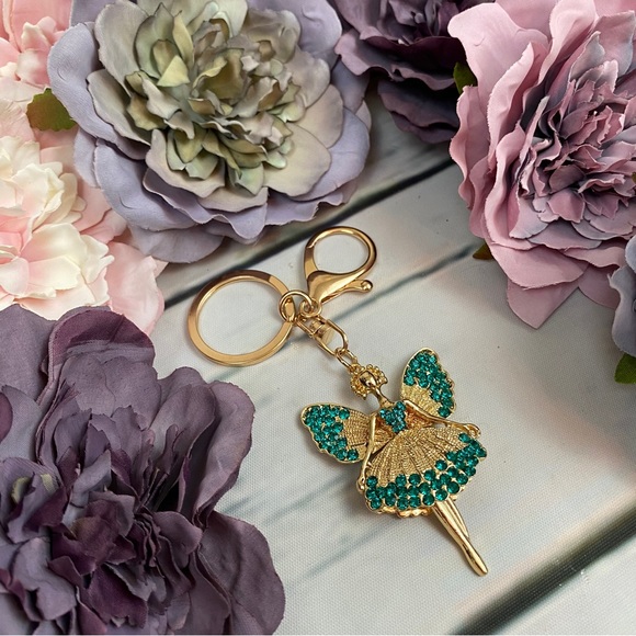 Whimsical Green Crystal Angel Fairy Keychain Charm - Picture 2 of 10